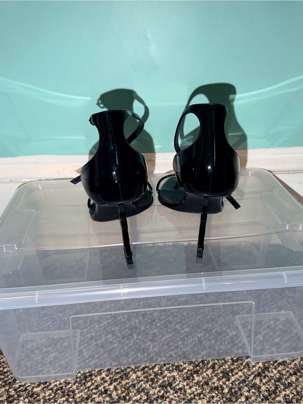 Saint Laurent Glossy Black Patent Ankle-Strap Heels - Picture 3 of 16